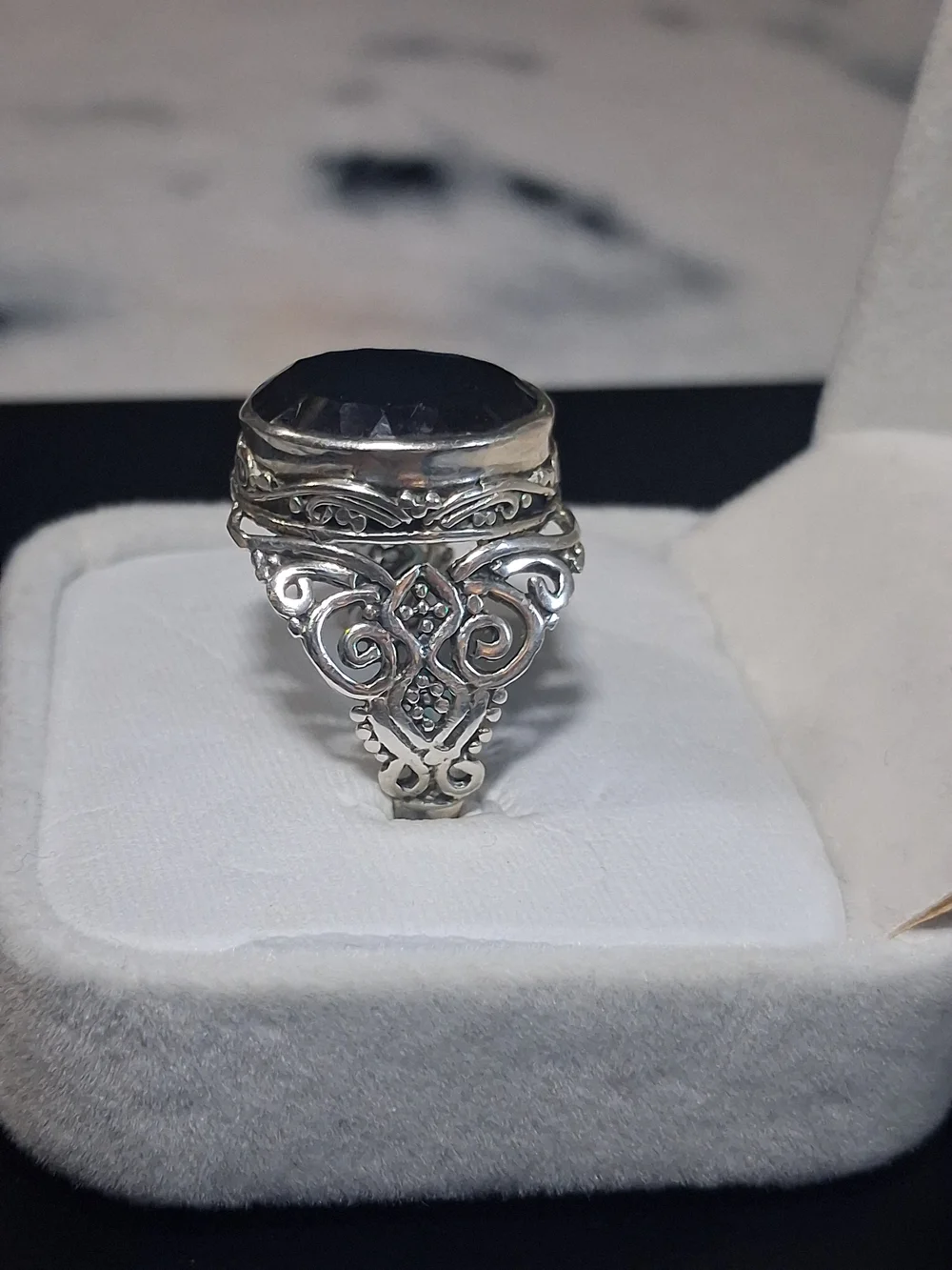 Capri Blue Quartz Bali Legacy Sterling Silver Ring Vintage Vibe Whimsigoth Sz 9